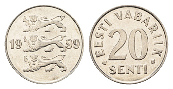 Эстония 20 сентов 1999 KM 23a сталь плакированная никелем UNC 4689-723