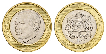 Марокко 10 дирхамов 2002 AH 1423, год-тип Y 110 биметалл UNC 25-2327