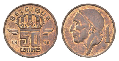 Бельгия 50 сантимов 1994 Belgique, Бодуэн I (1951-1993) KM 148 бронза 4705-238