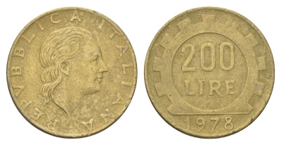 Италия 200 лир 1978 R, шестерня KM 105 алюминиевая бронза 4704-822