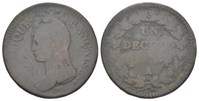 Франция 1 десим 1795-1800 KM 644 бронза 88-214