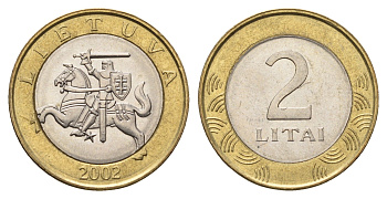 Литва 2 лита 2002 KM 112 биметалл UNC 4364-1954
