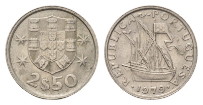 Португалия 2,5 эскудо 1979 парусник KM 590 медно-никель 4708-357