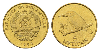 Мозамбик 5 метикалов 1994 год-тип KM 116 сталь плакированная латунью UNC 4585-1028
