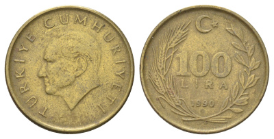Турция 100 лир 1990 Кемаль Ататюрк KM 988 алюминиевая бронза 4702-617