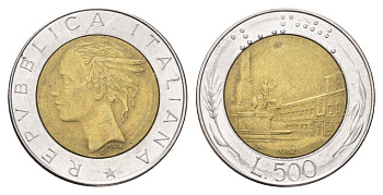 Италия 500 лир 1982 R, Квиринальский дворец в Риме KM 111 биметалл 4704-937