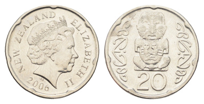 Новая Зеландия 20 центов 2006 Елизавета II (1952-2022), идол Пукаки KM 118a сталь плакированная никелем UNC 4705-623
