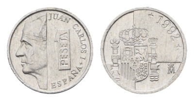 Испания 1 песета 1992 M, Хуан Карлос I (1975-2014) KM 832 алюминий 4684-1064