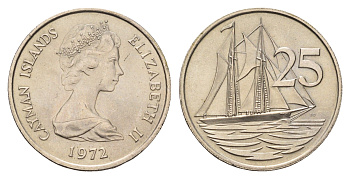 Каймановы острова 25 центов 1972 KM 4 медно-никель UNC 4686-1026