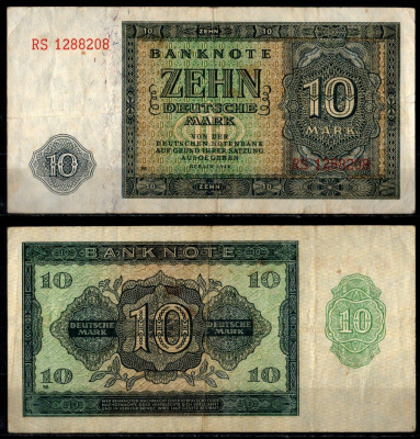 Германия 10 марки 1948 Pick 12 бумага 8621-23-3-2