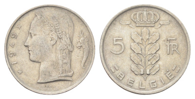 Бельгия 5 франков 1949 Belgie, Бодуэн I (1951-1993) KM 135 медно-никель 4704-1112