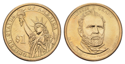 США 1 доллар 2011 D, Президент США - Улисс Грант (1869-1877) KM 500 медь с марганцево-латунным покрытием UNC 4707-556