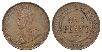 Австралия 1 пенни 1936 Георг V (1910-1936) KM 23 бронза 4692-923