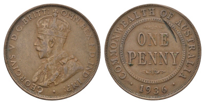 Австралия 1 пенни 1936 Георг V (1910-1936) KM 23 бронза 4692-923