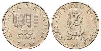 Португалия, Мадейра 100 эскудо 1981 KM 5 медно-никель UNC 4661-145