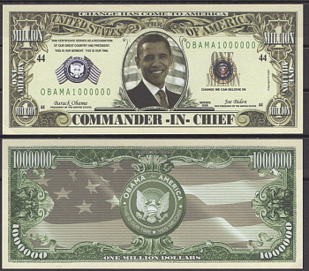 США 1000000 долларов 2009 главнокомандующий - Барак Обама бумага UNC (пресс) 7199-30-1
