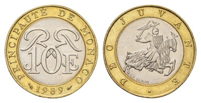 Монако 10 франков 1989 редкий год, Ренье III (1949-2005) KM 163 биметалл 27-1243