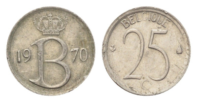 Бельгия 25 сантимов 1970 Belgique, Бодуэн I (1951-1993) KM 153 медно-никель 4705-332