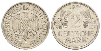 ФРГ 2 марки 1951 J, год-тип KM 111, J. 386 медно-никель 1521-1512