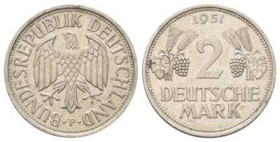 ФРГ 2 марки 1951 J, год-тип KM 111, J. 386 медно-никель 1521-1512