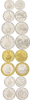 Зимбабве набор из 8 монет (10, 20 и 50 центов; 1, 2, 5, 10 и 25 долларов) 2001, 2002 и 2003 KM 3a, 4a, 5a, 6a, 12a, 13, 14 и 15 4675-1151-1157