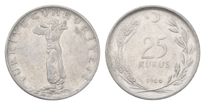 Турция 25 курушей 1966 KM 892.2 нержавеющая сталь 4706-1123