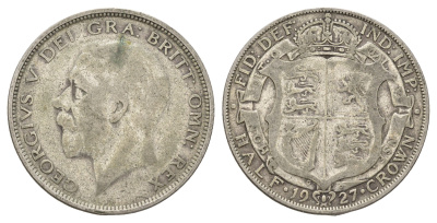 Великобритания 1/2 кроны 1927 Георг V (1910-1936), год-тип KM 830, Spink 4042 серебро 270-1442