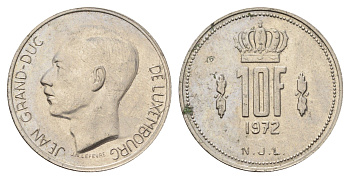 Люксембург 10 франков 1972 Великий герцог Жан (1964-2000) KM 57 никель 4707-155