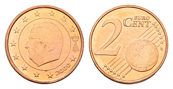 Бельгия 2 евроцента 2000 Альберт II (1993-2013) KM 225 сталь плакированная медью UNC 4685-169