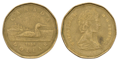 Канада 1 доллар 1989 Елизавета II (1952-2022), утка KM 157 никель плакированный позолоченной бронзой 4703-412