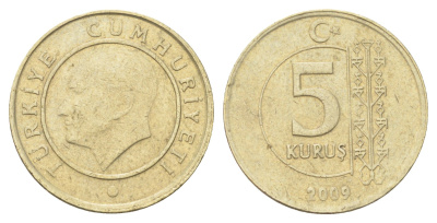 Турция 5 курушей 2009 Кемаль Ататюрк KM 1240 медь цинк никель 4702-567