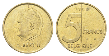Бельгия 5 франков 1996 Belgique, Альберт II KM 189 алюминиевая бронза 4706-353