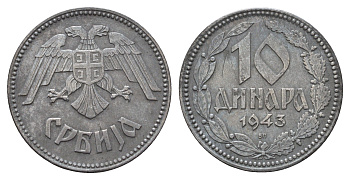 Сербия 10 динаров 1943 год-тип KM 33 цинк 4686-1017