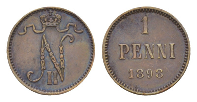 Россия для Финляндии 1 пенни 1898 Николай II (1894-1917) Биткин 459 медь 4658-857