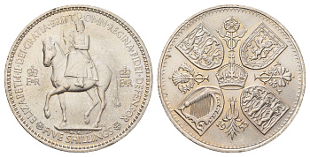 Великобритания 1 крона (5 шиллингов) 1953 коронация королевы Елизаветы, Елизавета II (1952-2022) Елизаветы, в красочной упаковке KM 894, Spink 4136 медно-никель UNC 4552-722
