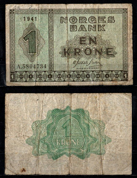 Норвегия 1 крона 1941 Pick 15 a бумага 7457-27-2-1