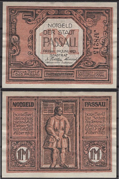 Пассау 1 марка 1921 Grabowski 1051.2a бумага 2193-48-3-2