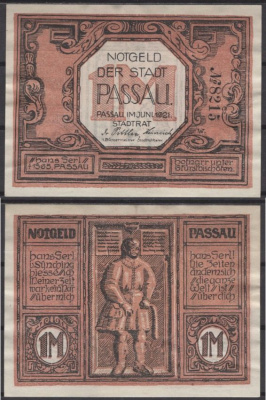 Пассау 1 марка 1921 Grabowski 1051.2a бумага 2193-48-3-2