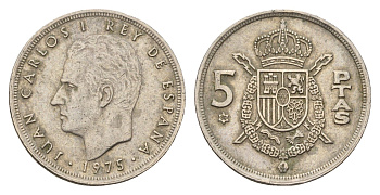 Испания 5 песет 1975 (80) M, Хуан Карлос I (1975-2014) KM 807 медно-никель 4633-316