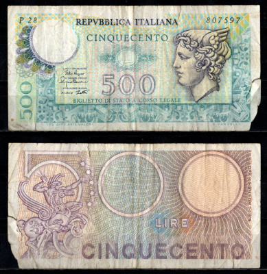 Италия 500 лир 1979 Pick 94 бумага 7221-63-2-1