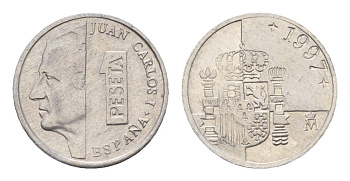 Испания 1 песета 1997 M, Хуан Карлос I (1975-2014) KM 832 алюминий 4684-1068
