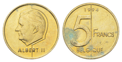 Бельгия 5 франков 1994 Belgique, Альберт II KM 189 алюминиевая бронза 4706-344
