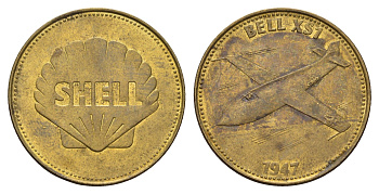 Франция жетон Shell - Человек в полете - Bell X-1 1969 диаметр 26 мм, вес 5 гр сталь плакированная латунью 4703-346