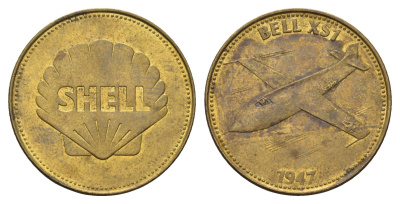 Франция жетон Shell - Человек в полете - Bell X-1 1969 диаметр 26 мм, вес 5 гр сталь плакированная латунью 4703-346
