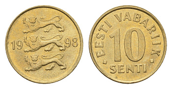 Эстония 10 сентов 1998 KM 22 латунь UNC 4689-641