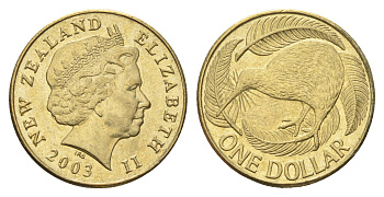 Новая Зеландия 1 доллар 2003 Елизавета II (1952-2022), птица киви KM 120 алюминиевая бронза 4706-627
