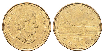 Канада 1 доллар 2005 Елизавета II (1952-2022), утка KM 495 никель плакированный позолоченной бронзой 4706-716