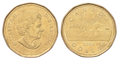 Канада 1 доллар 2005 Елизавета II (1952-2022), утка KM 495 никель плакированный позолоченной бронзой 4706-716