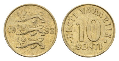Эстония 10 сентов 1998 KM 22 латунь UNC 4689-646
