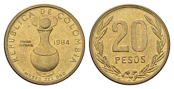Колумбия 20 песо 1984 KM 271 алюминиевая бронза UNC 4693-152